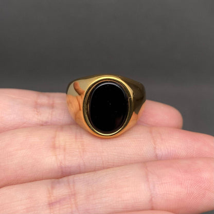 Black Onyx 18K Gold Plated Stainless Steel Ring