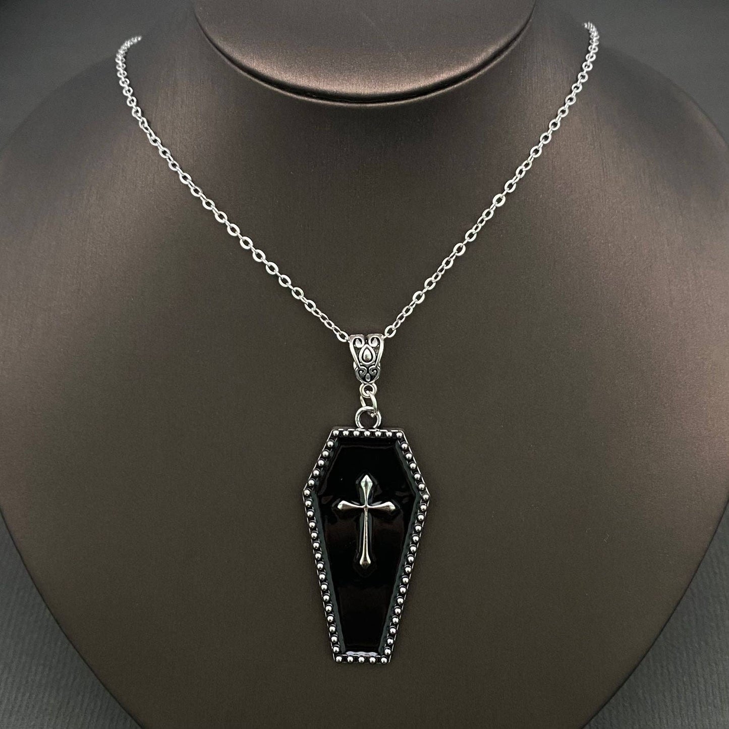 Gothic Enamel Coffin Charm Necklace