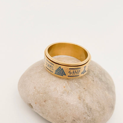 Viking Stainless Steel Heraldic Totem Rune Rotatable Rings