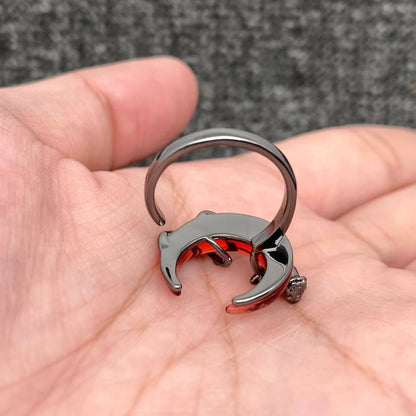 Gothic Rose Wrapped Red Crescent Moon Ring