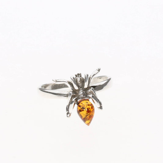 Amber Sterling Silver Spider Ring