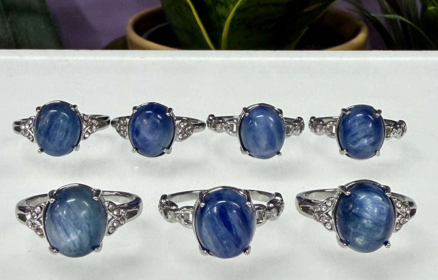 Natural Blue Kyanite Stainless Steel Rings