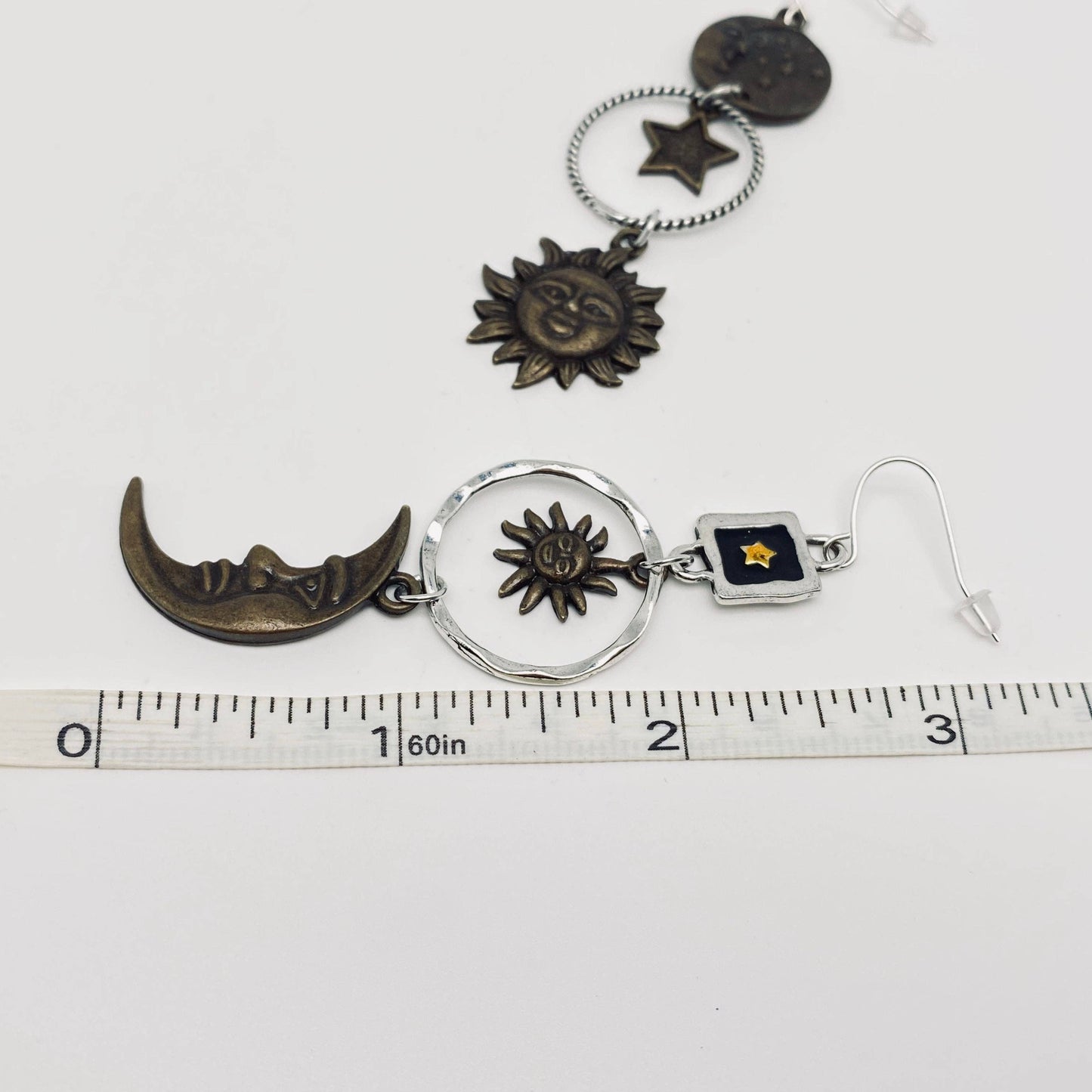 Sun Moon Asymmetric Long Earrings
