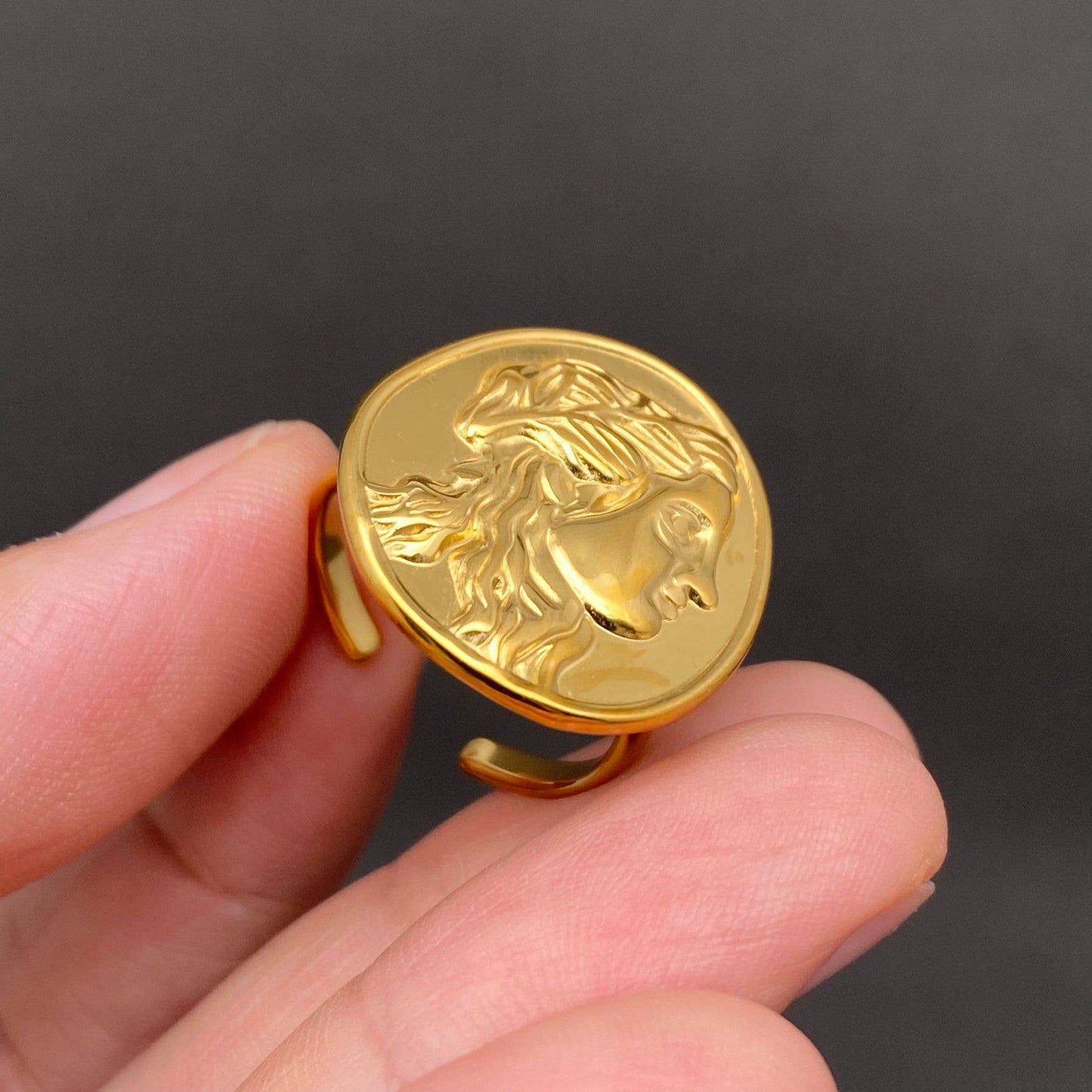 Coin ☆ 18K Gold Plated Stainless Steel Adjustable Ring