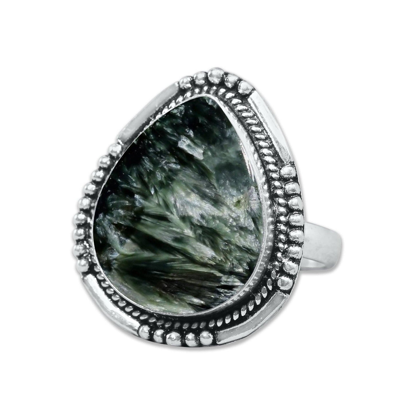 Seraphinite Rings – Handmade, Silver-Plated ☆ Angelic Green Gemstone