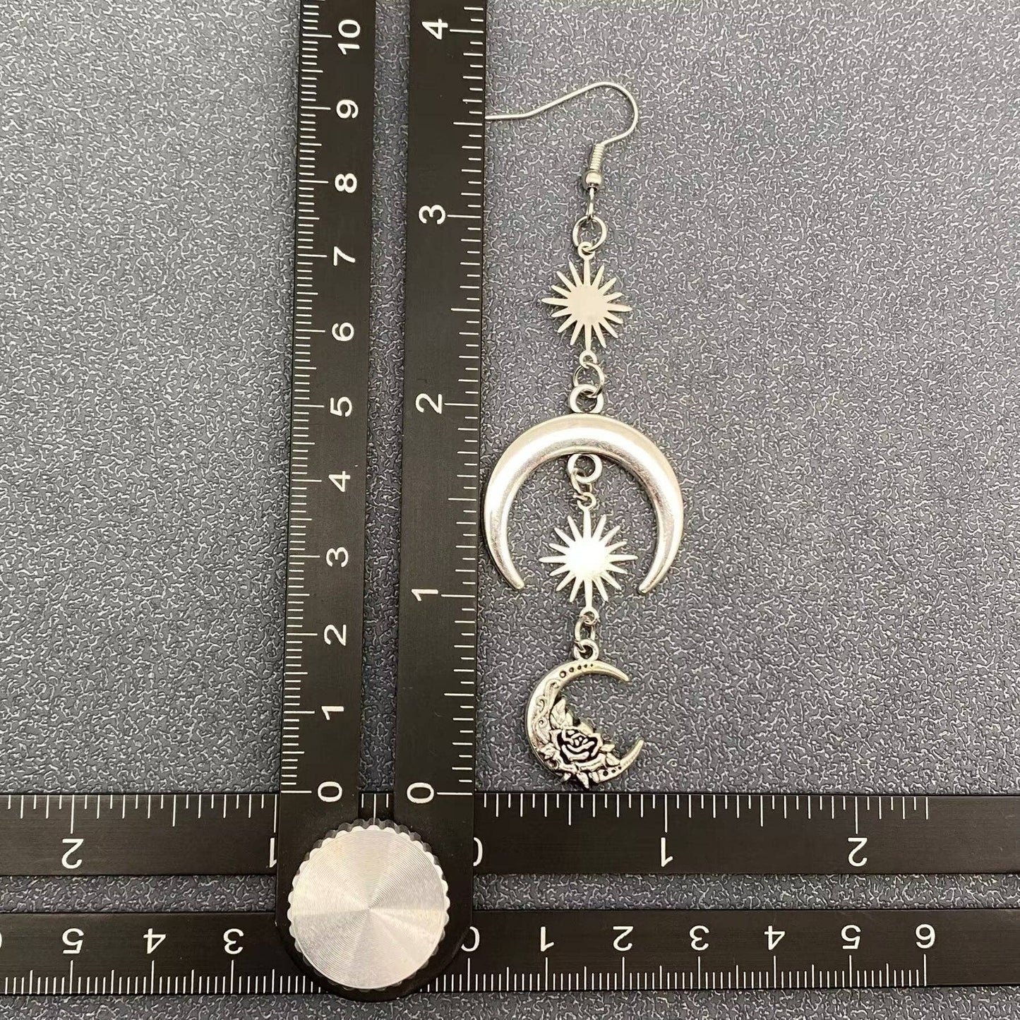Silver Tone Star Moon Linked Dangle Earrings