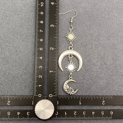 Silver Tone Star Moon Linked Dangle Earrings