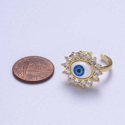 Blue Evil Eye & Swarovski Crystal Gold Adjustable Ring