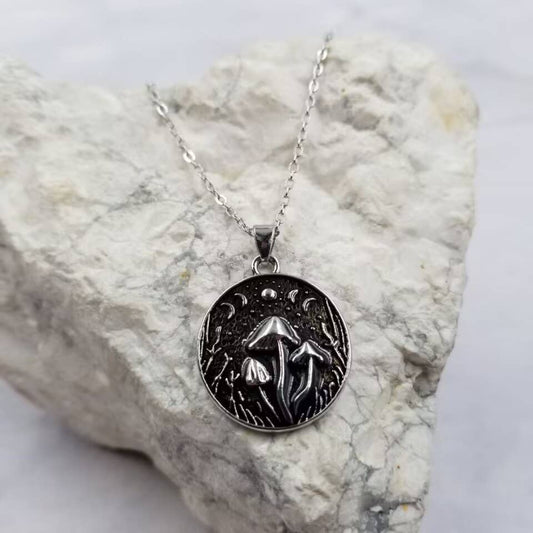 Mystic Goth Moon Mushroom Necklace