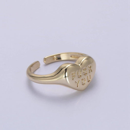 Gold Fuck You Heart Shaped Signet Ring