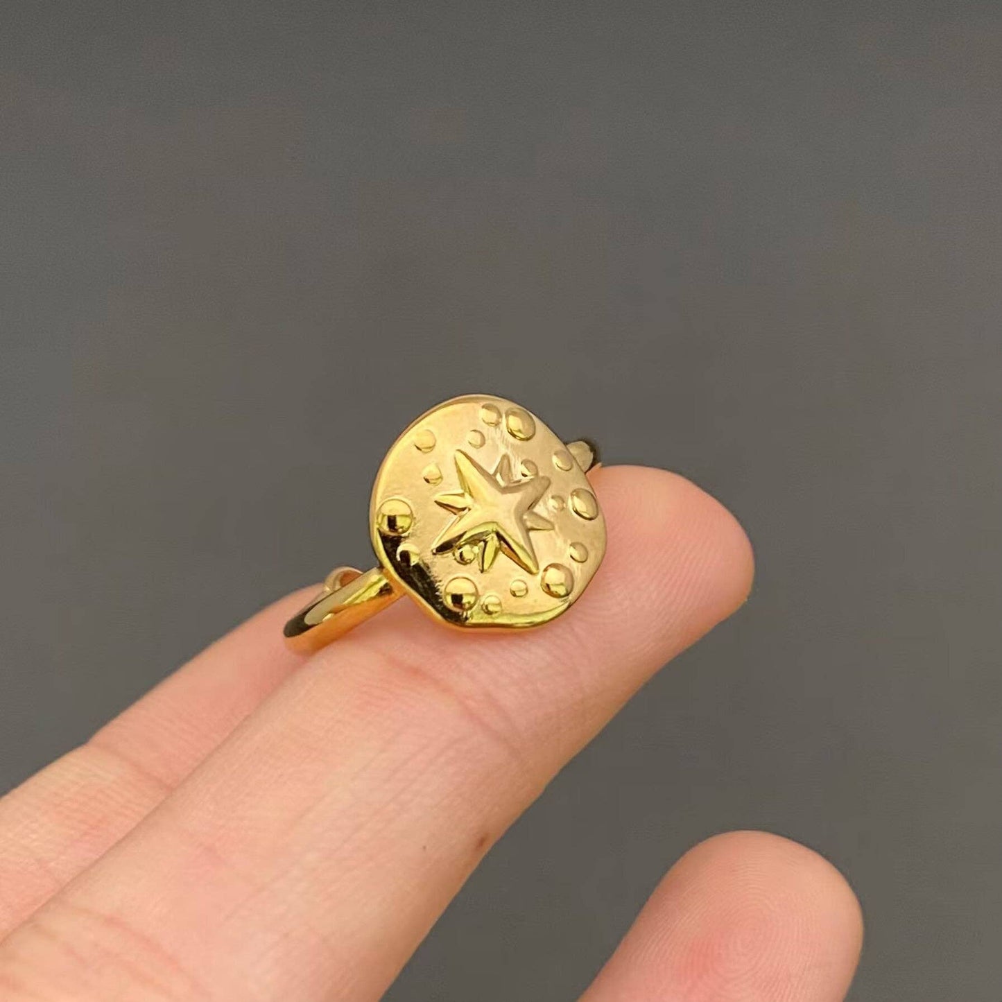 Cubic Zirconia Star 18K Gold Plated Stainless Steel Ring