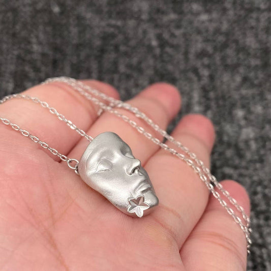 Tears Turn Into Flower Silver Tone Face Charm Necklace