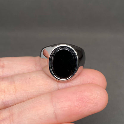 Black Onyx 18K Gold Plated Stainless Steel Ring