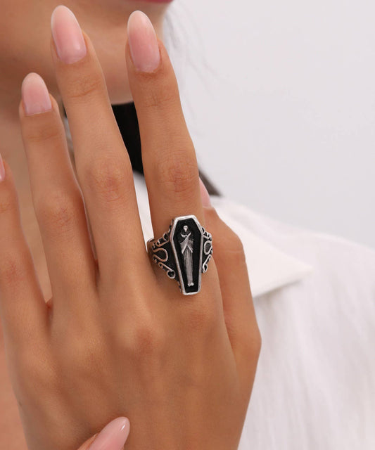 945 Silver Plated Coffin Adjustable Ring