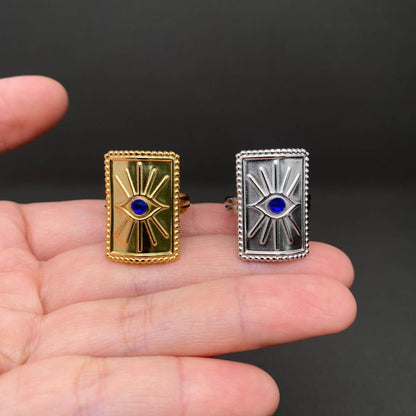 Swarovski Crystal ☆ Evil Eye 18K Gold Plated Stainless Steel Ring