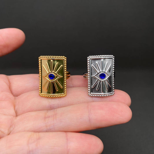 Swarovski Crystal ☆ Evil Eye 18K Gold Plated Stainless Steel Ring