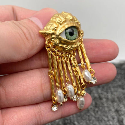 Turkish Nazar 🧿 Evil Eye Freshwater Pearl & Cubic Zirconia Tassel Post Earrings