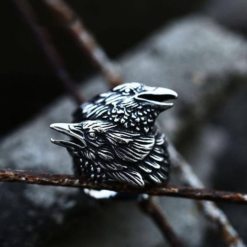 Double Raven Head Ring