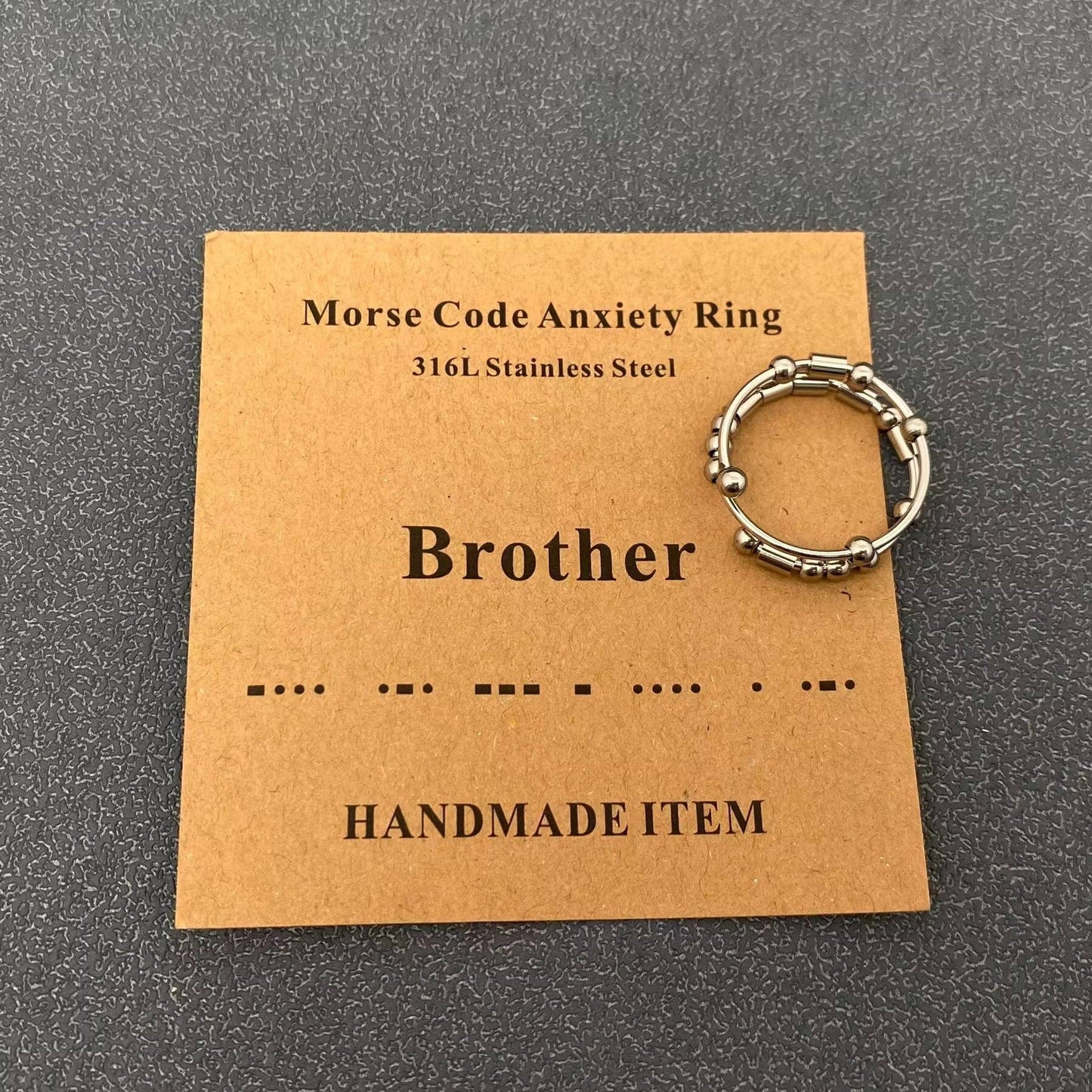 Morse Code "Never Give Up"  Stainless Steel Adjustable Ring