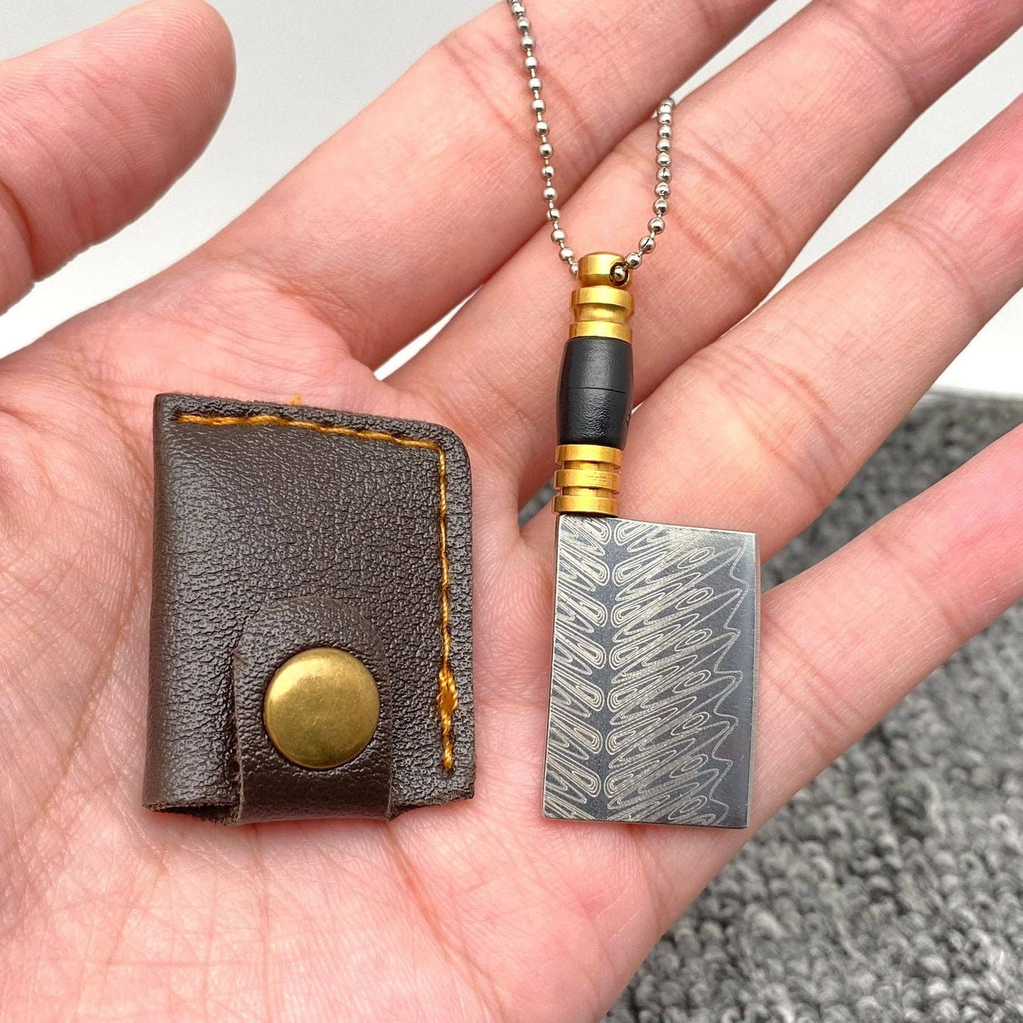 Laser Damascus Pattern Mini Portable Pocket Knife With Cover
