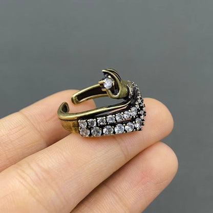 Vintage Rhinestone The Hand of The Goddess Bronze Ring