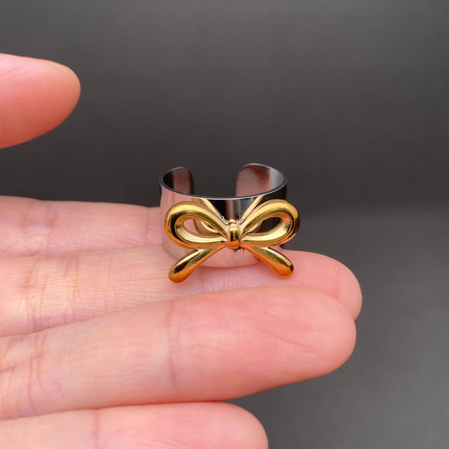 Two-Tone Bow ☆ 18K Gold Plated Stainless Steel Ring