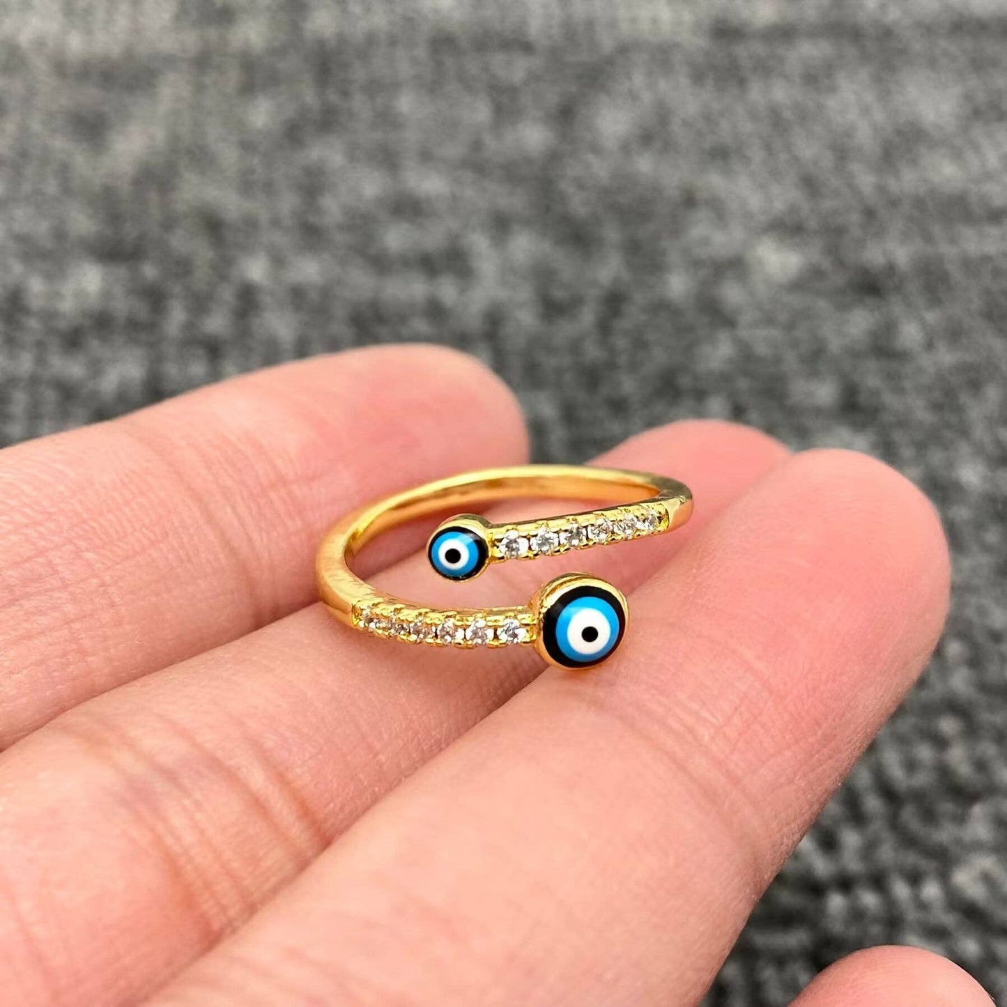 Enamel Rhinestone Turkish Evil Eye Golden Adjustable Rings
