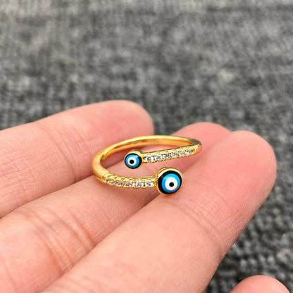 Enamel Rhinestone Turkish Evil Eye Golden Adjustable Rings