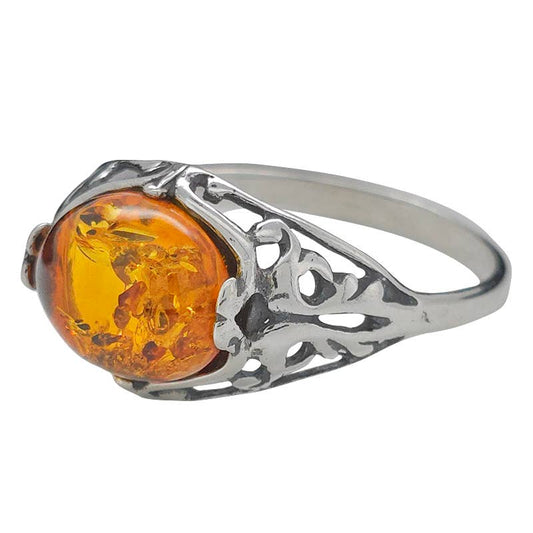 Cognac Amber Sterling Silver Ring