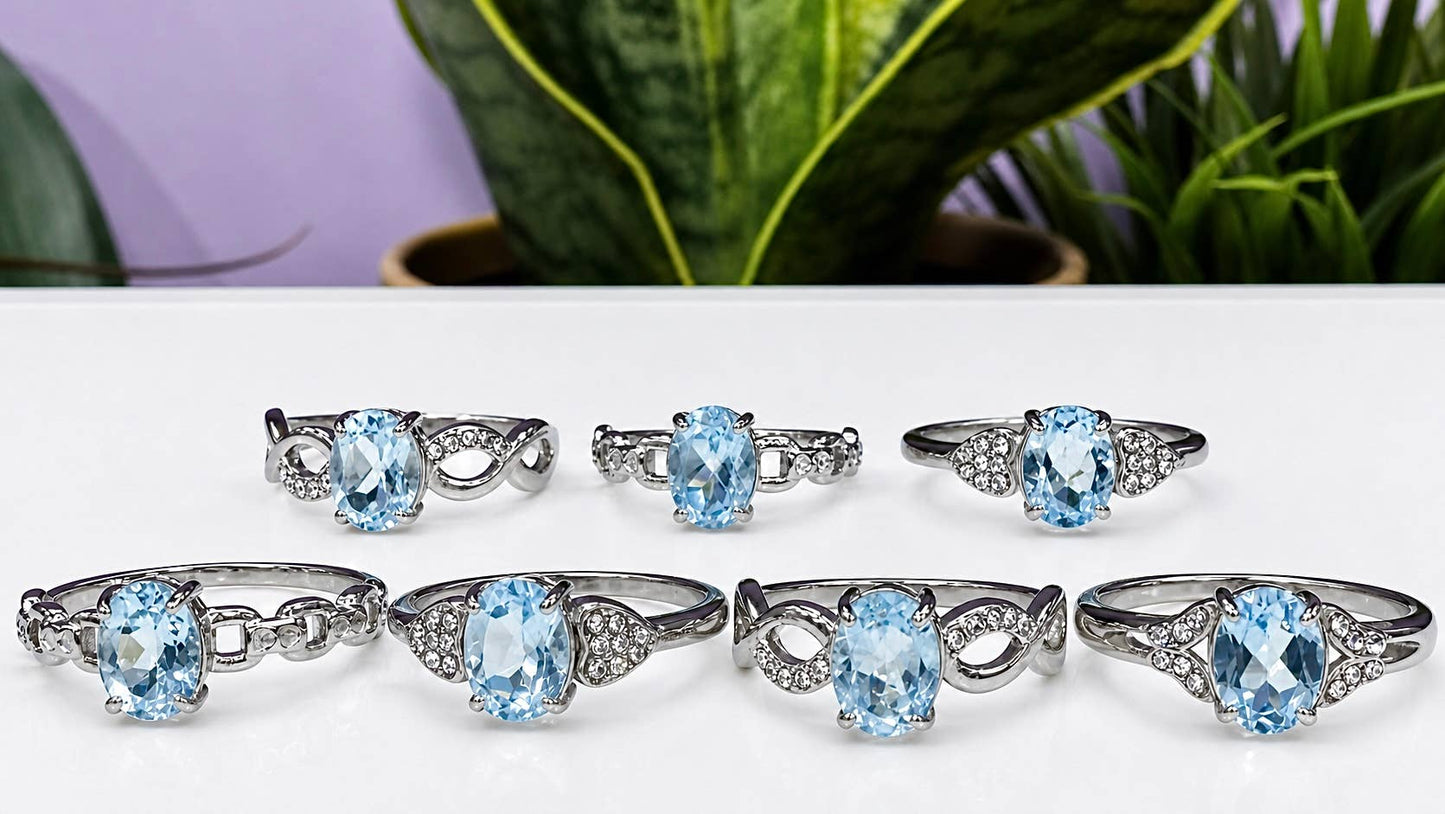 Faceted London Blue Topaz Stainless Steel Rings