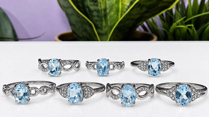 Faceted London Blue Topaz Stainless Steel Rings
