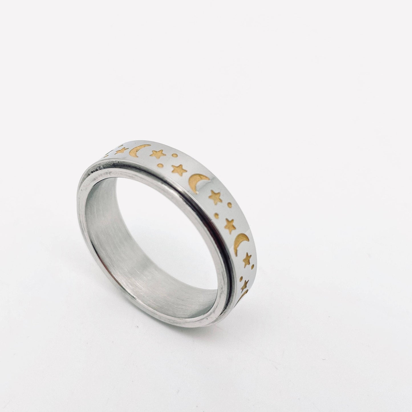 Luminous Sky Stainless Steel Star Moon Fidget Ring