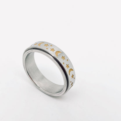 Luminous Sky Stainless Steel Star Moon Fidget Ring