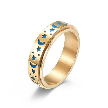 Luminous Sky Stainless Steel Star Moon Fidget Ring