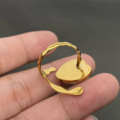 Heart Shape Pearl Inlaid 18K Gold Plated Adjustable Ring