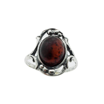 Cherry Amber Sterling Silver Ring