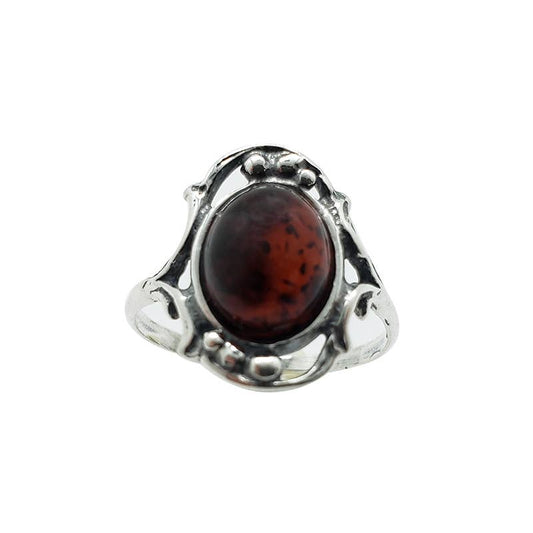 Cherry Amber Sterling Silver Ring