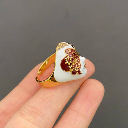 Commedia Dell'Arte Harlequin ☆ Enamel Mask 18K Gold Plated Ring