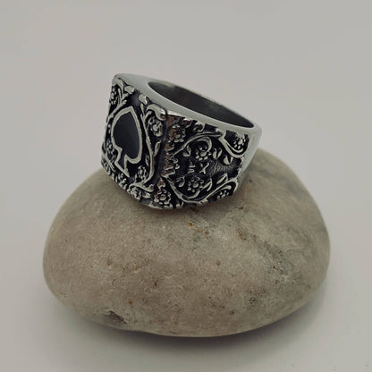 Stainless Steel Spade Carved Ring