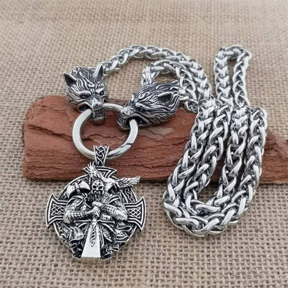 Viking Thor's Hammer Wolf Head Pendant Necklace