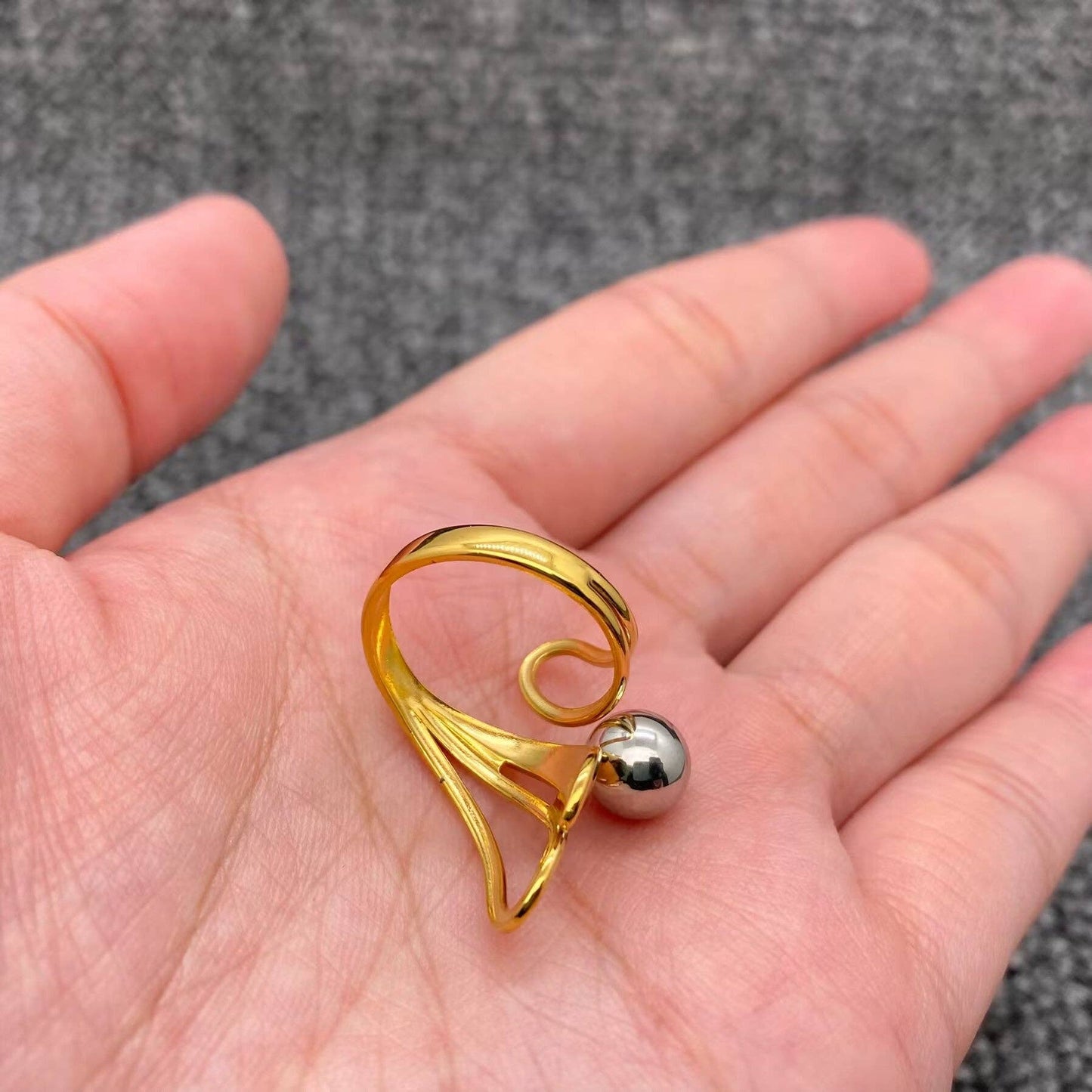 Steel Bead 18K Gold Plated S.Steel Two Tone Ring