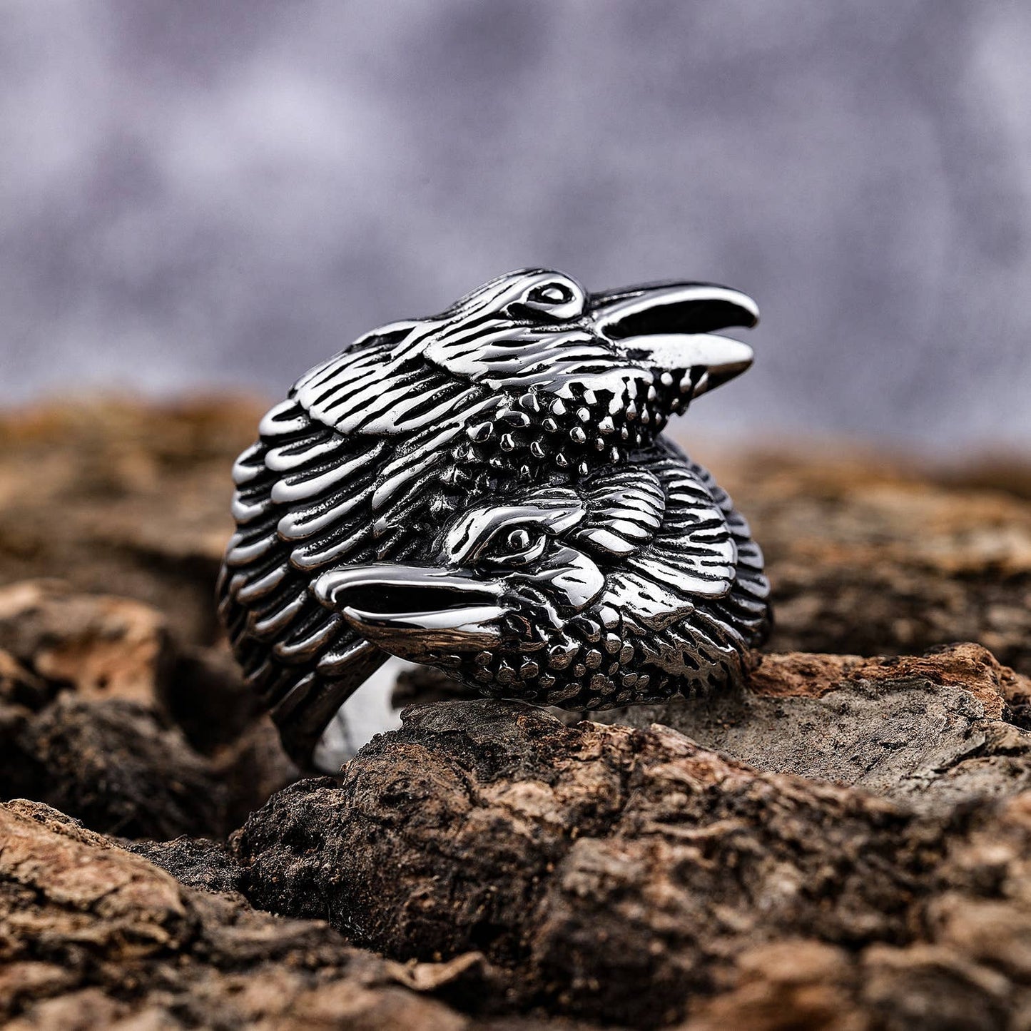 Double Raven Head Ring