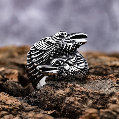 Double Raven Head Ring