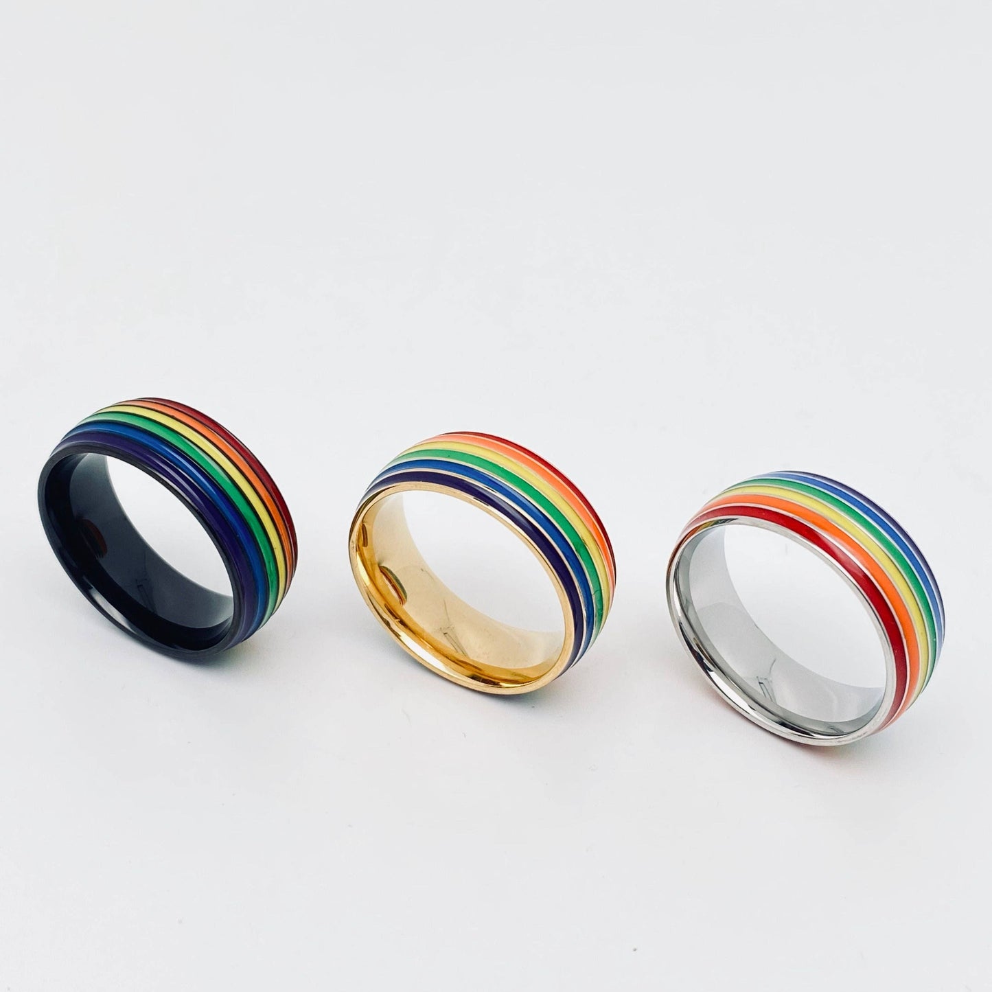 Rainbow Striped 🌈 Stainless Steel Pride Ring