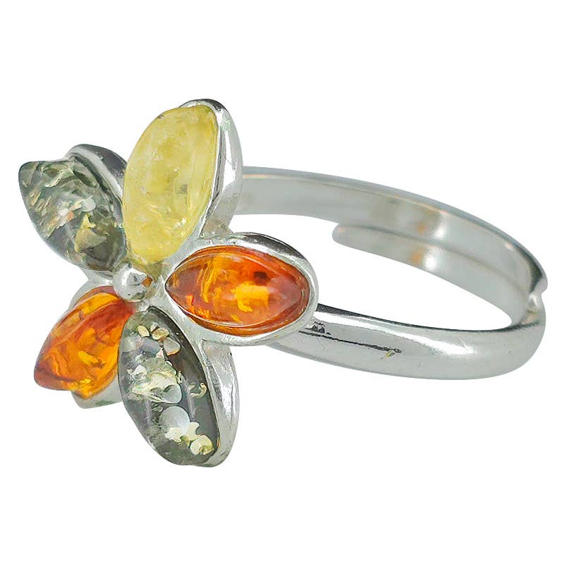 Multicolor Amber Flower Adjustable Ring