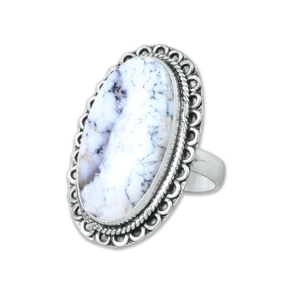 Dendrite Opal Ring ☆ Handmade, Silver-Plated (US Sizes 6–10)