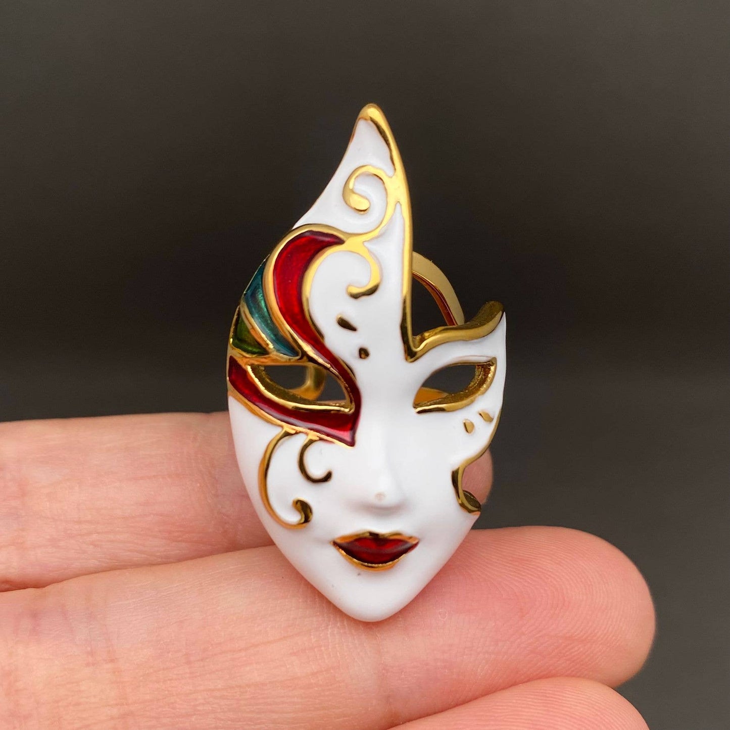 Enamel Mask 18K Gold Plated Stainless Steel Ring