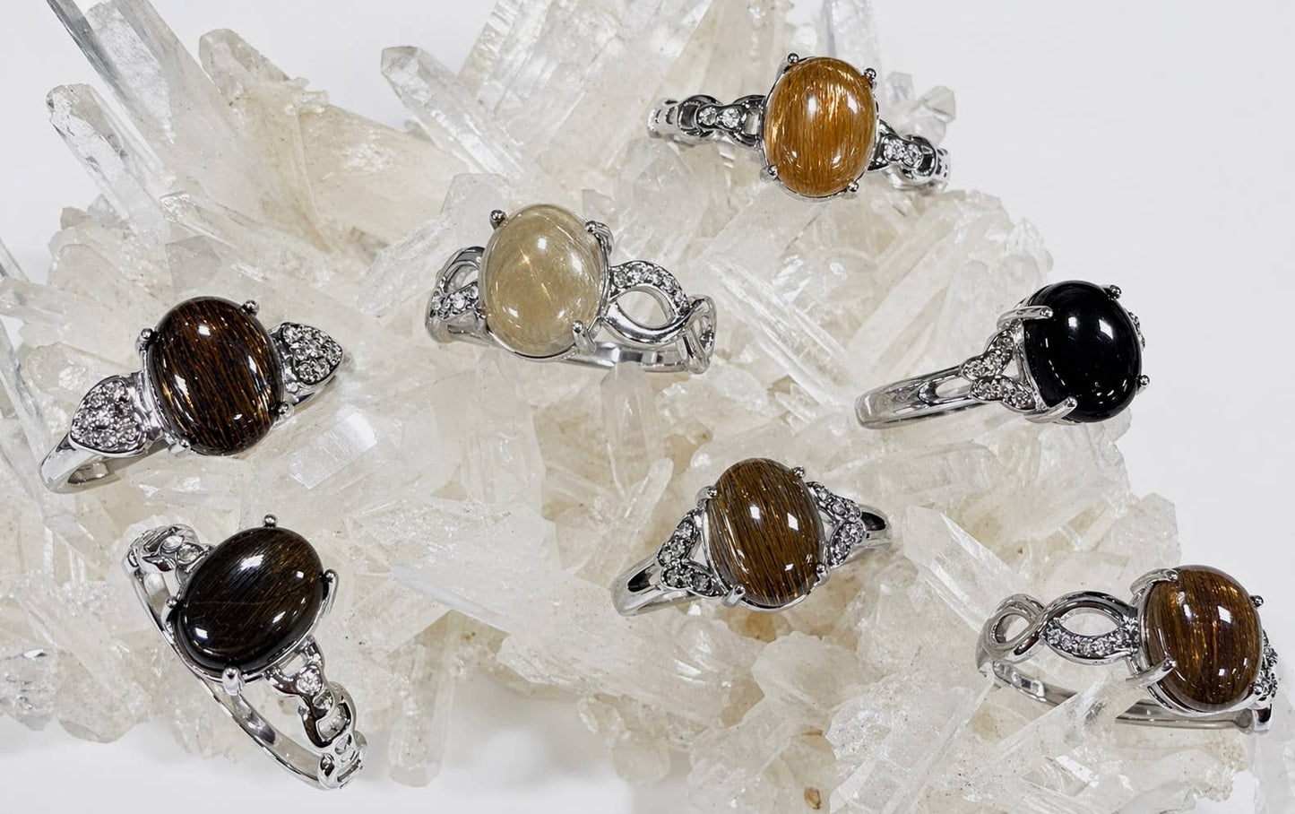 Natural Black Moonstone Stainless Steel Rings