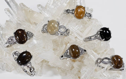 Natural Black Moonstone Stainless Steel Rings