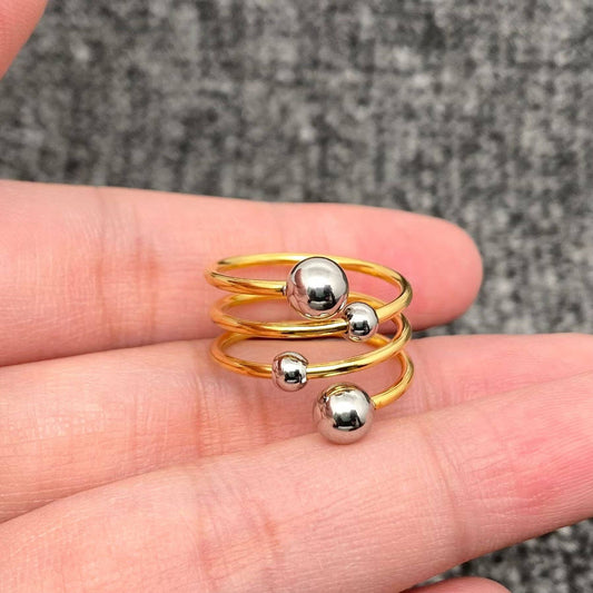 Two Tone Steel Ball 18K Gold Plated Stainless Steel Ring
